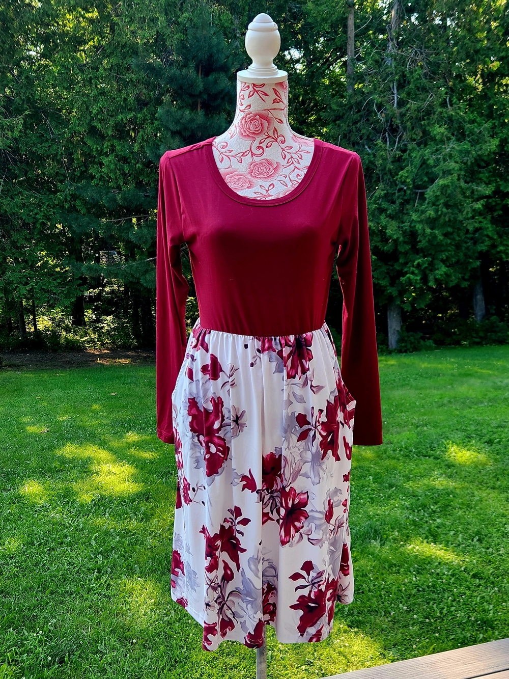 Long-Sleeve Burgundy Dress S